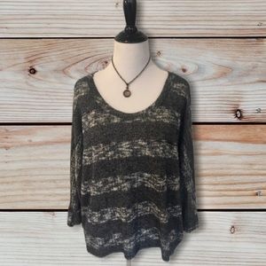 Blushed Striped Light Weight Scoop Sweater- 1X